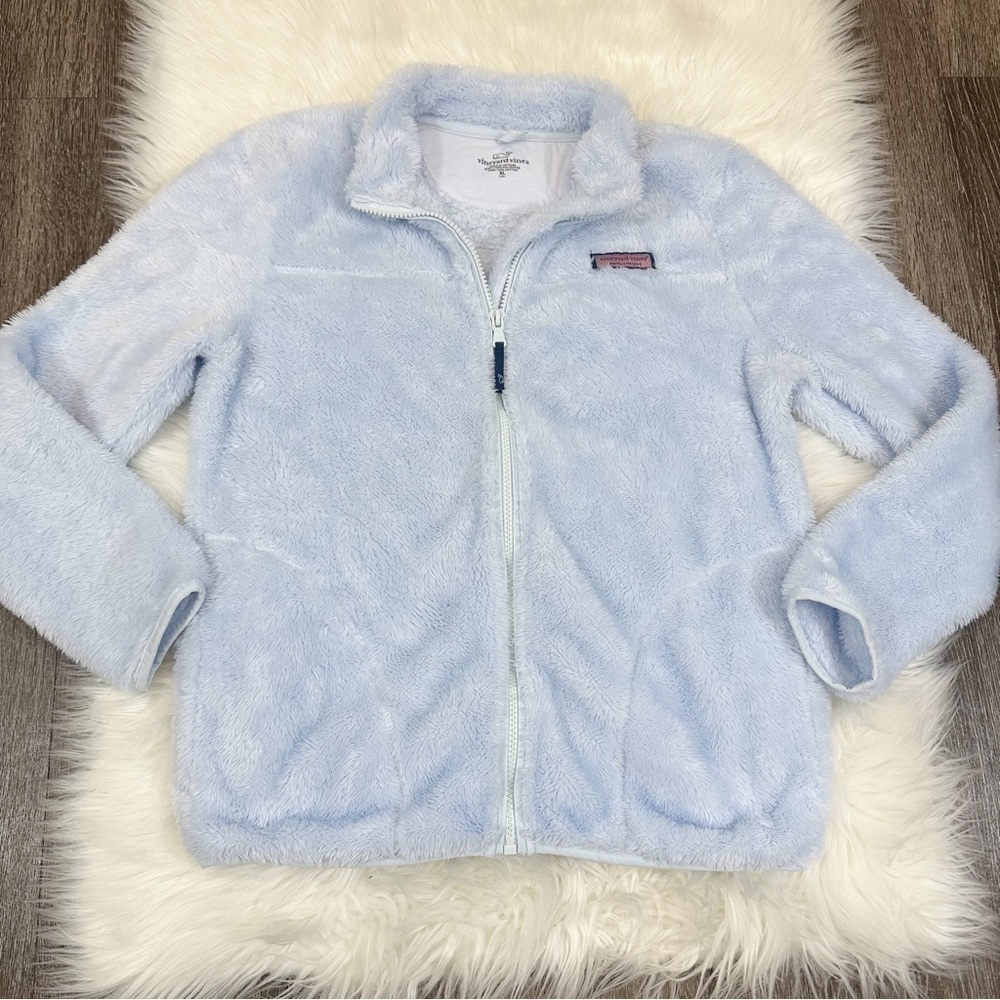 Vineyard Vines Full‎ Zip Fleece Sweater Girls Size XL 16 Solid Blue